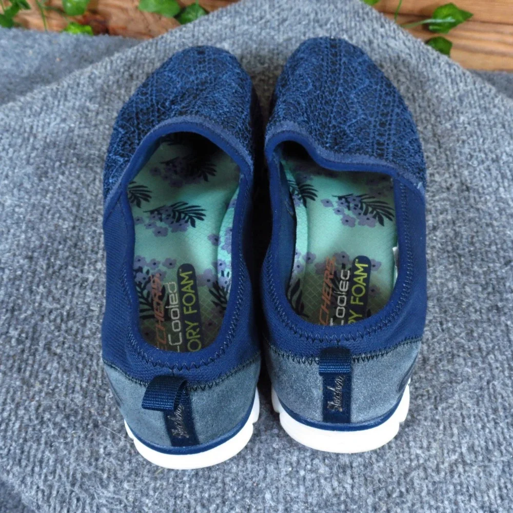 Skechers Microburst One Up Womens Walking Slip On Shoes Size 8 Navy Blue Mesh